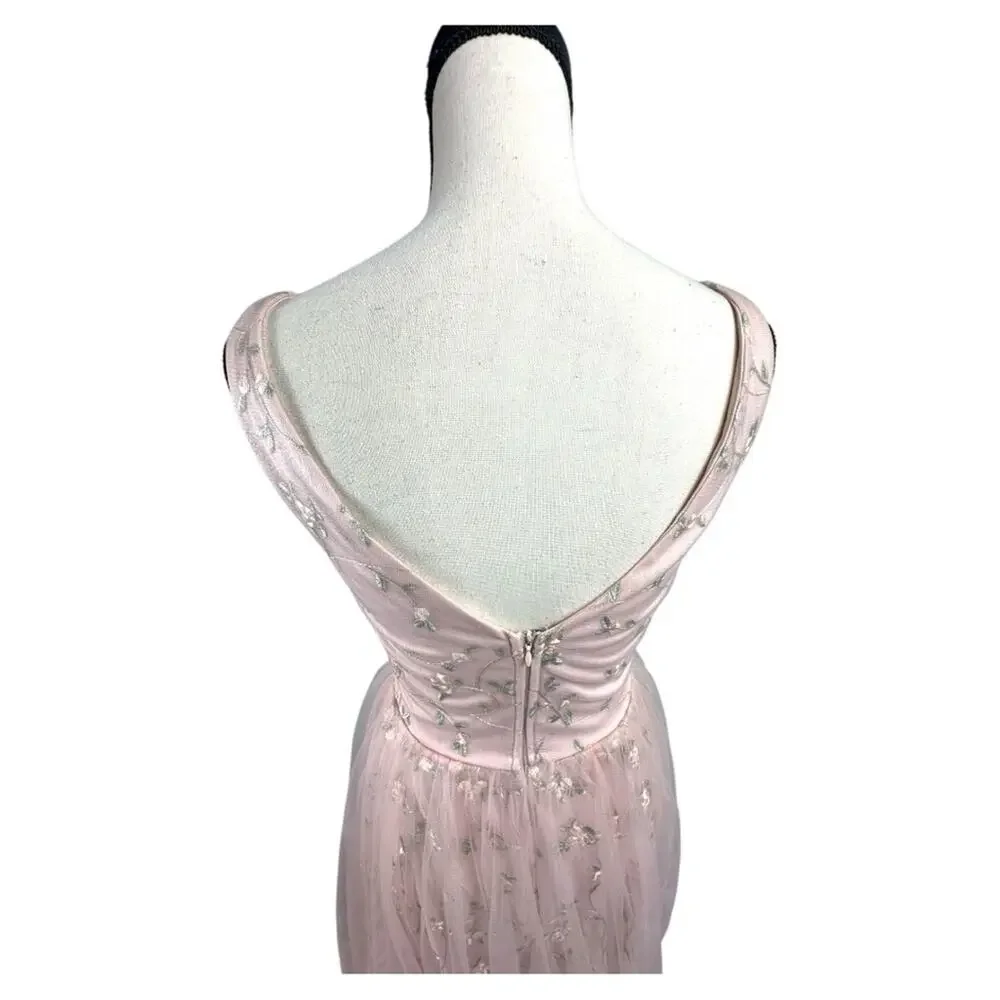 Maniju Embroidered Floral Gown Blush Pink sheer overlay